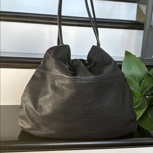 Hobo genuine leather, soft luxurious, black drawstring shoulder bag  purse